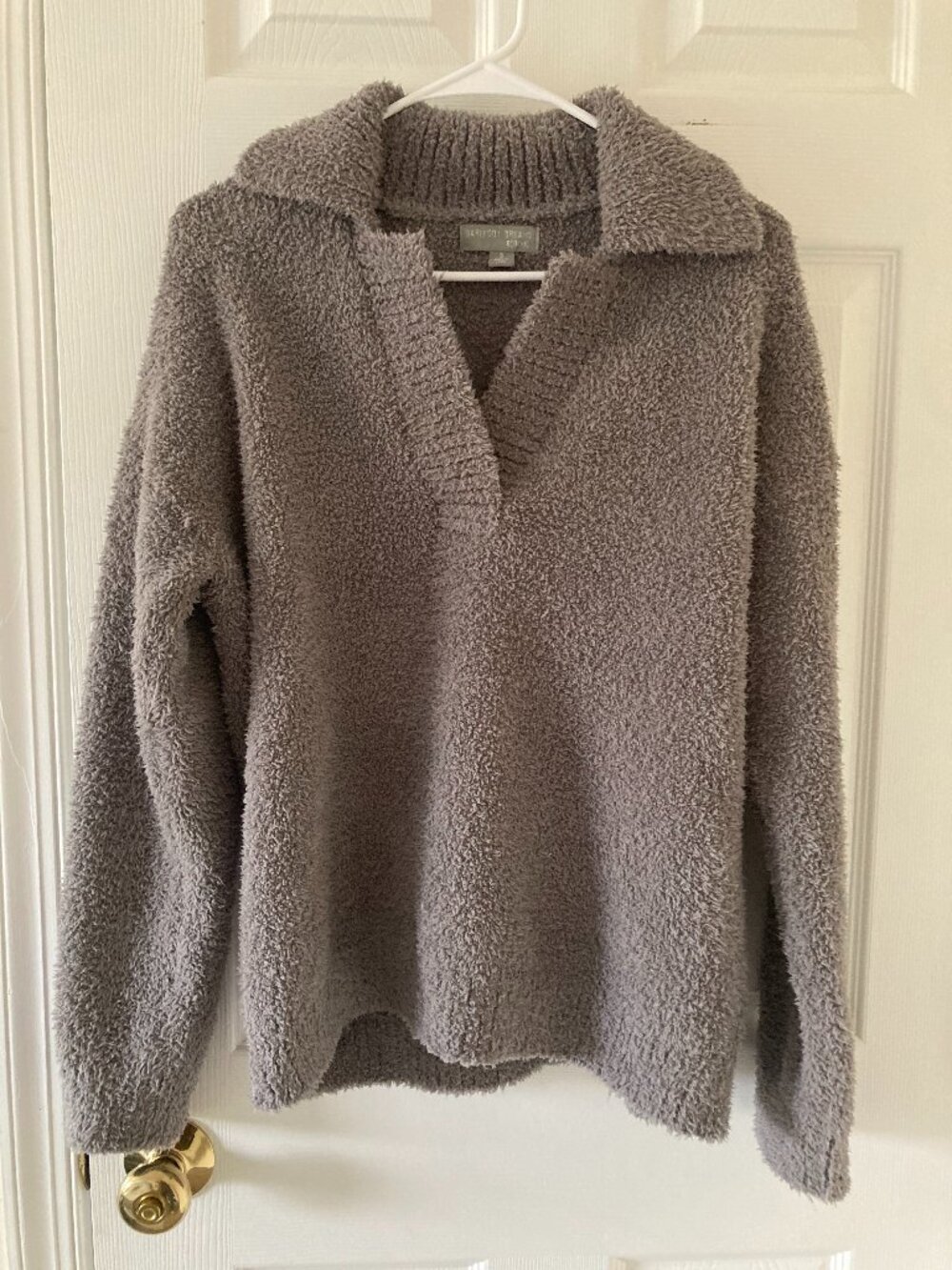 Barefoot Dreams Plush Cozy Popover Sweater in Taupe Gray